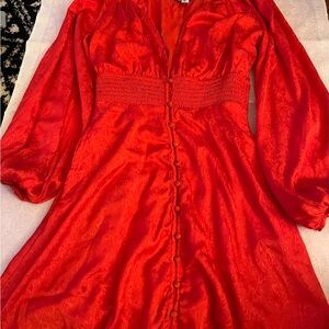 Vibrant Red Button-Down Dress